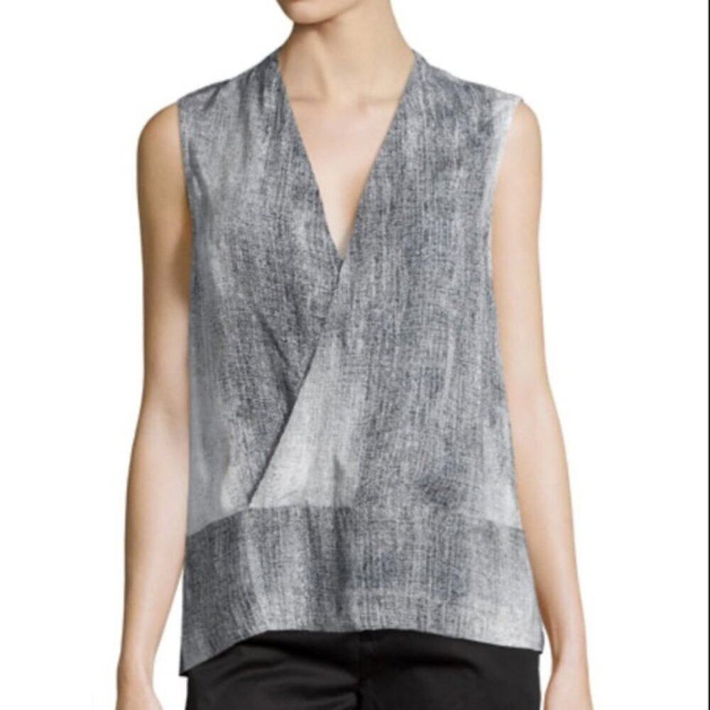 J Brand Black & White Print Surplice Blouse